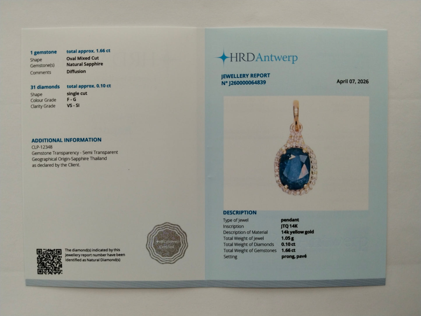 1.76 Ct Oval Mixed Cut Natural Sapphire 14K Gold Pendant