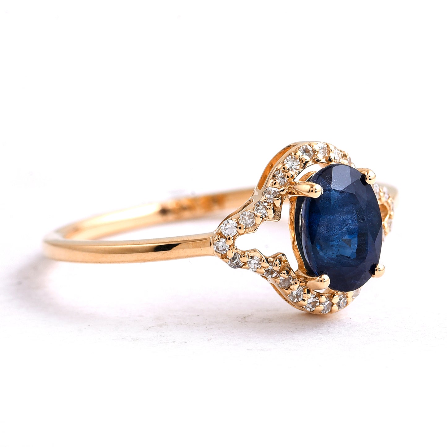 1.18 Ct Oval Mixed Cut Natural Sapphire 14K Gold Ring