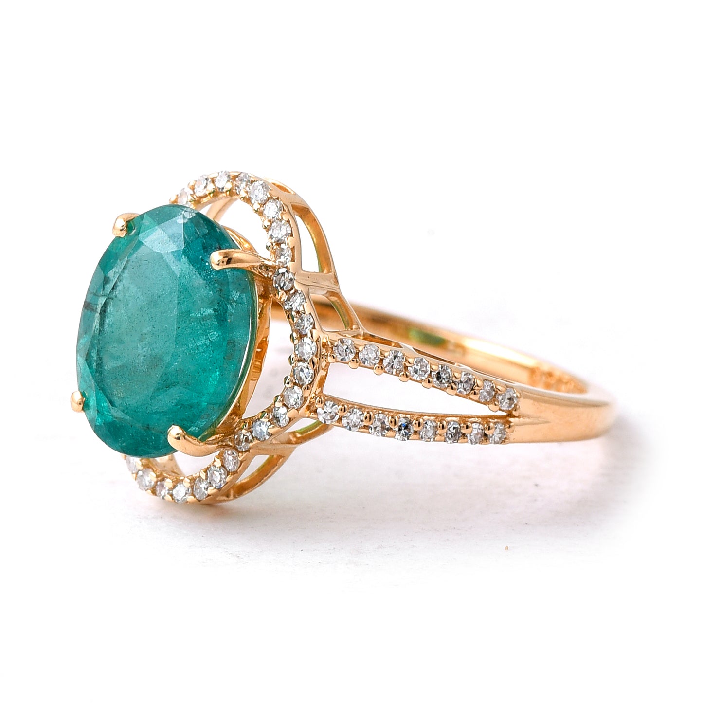 2.89 Ct Oval Mixed Cut Natural Emerald 14K Gold Ring