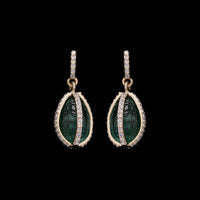 5.44 Ct Drop Carving Natural Emerald 14K Gold Earrings