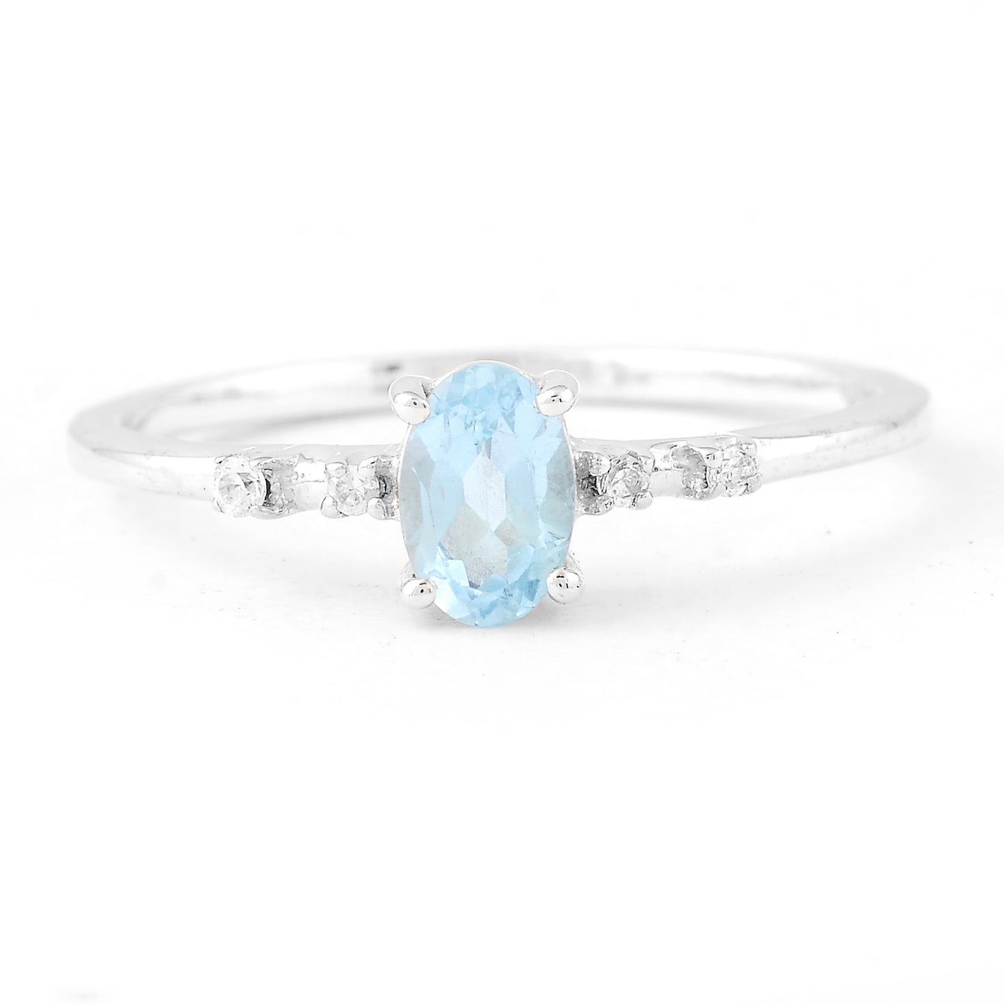 0.64 Ct Oval Swiss Blue Topaz, Cubic Zirconia, 925 Sterling Silver Ring