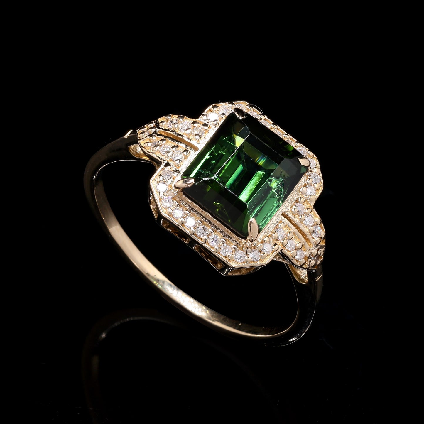 2.17 Ct Octagon Step Cut Natural Green Tourmaline 14K Gold Ring