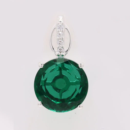 3.75 Ct Round Created Emerald 925 Silver Pendant