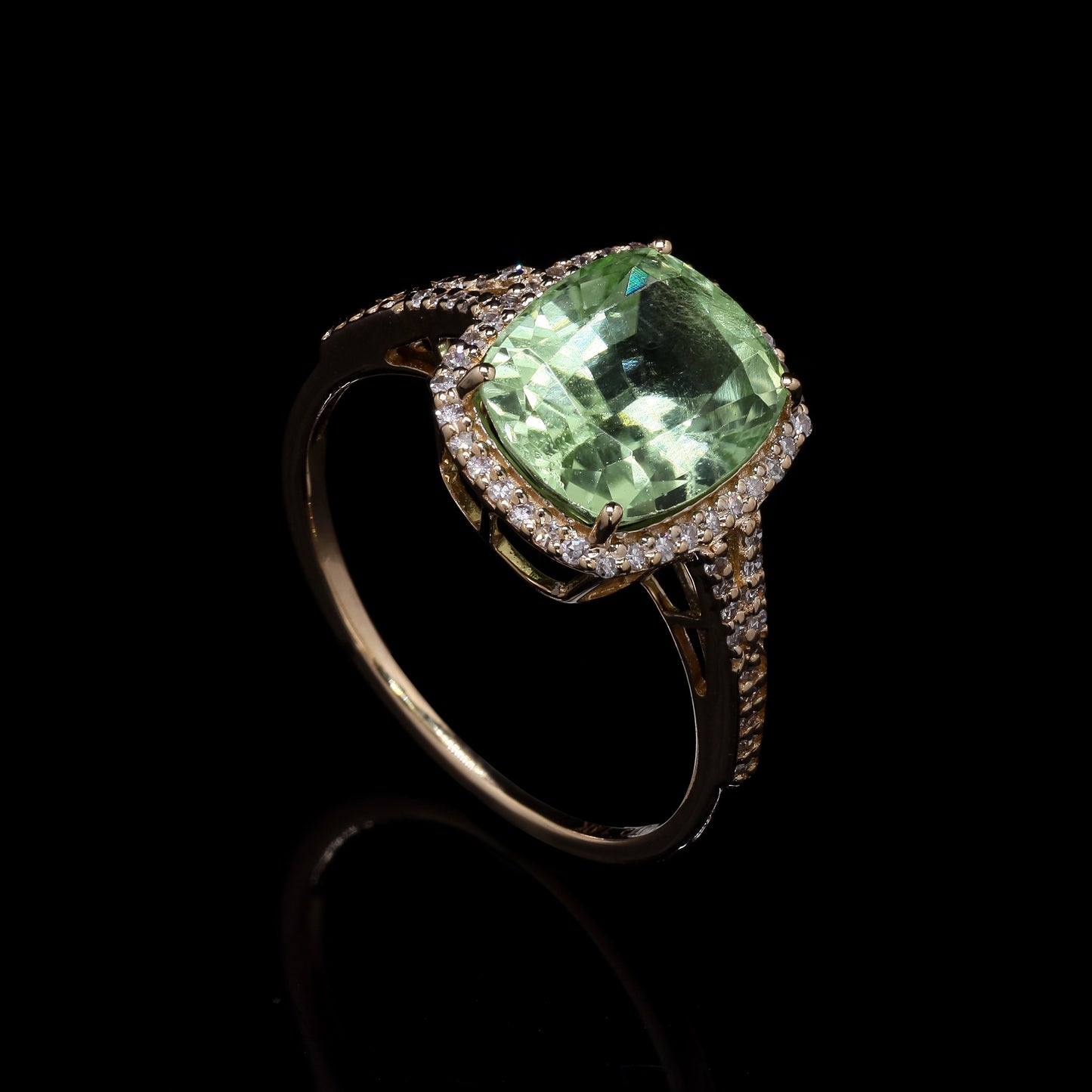 3.87 Ct Cushion Mixed Cut Natural Peridot 14K Gold Ring