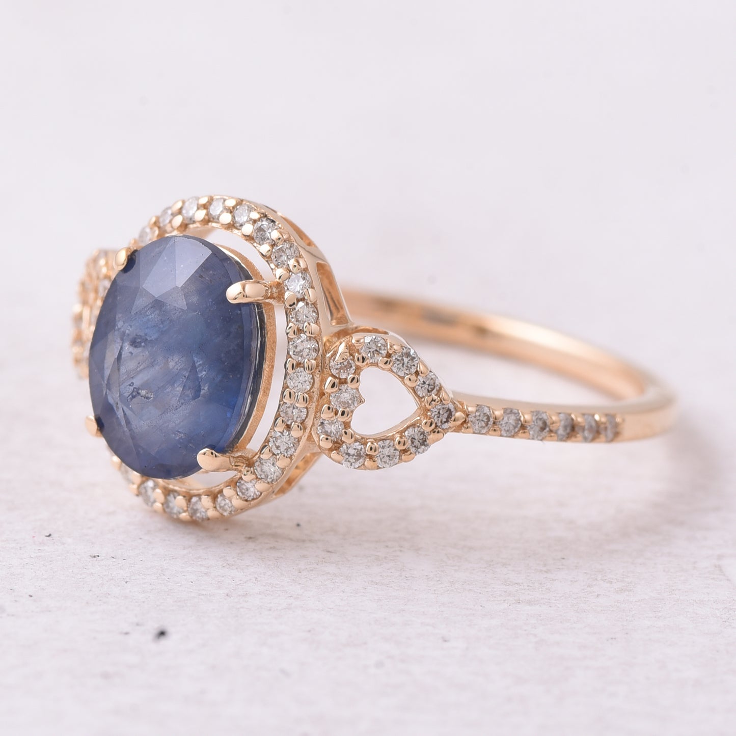 2.05 Ct Oval Mixed Cut Natural Sapphire 14K Gold Ring