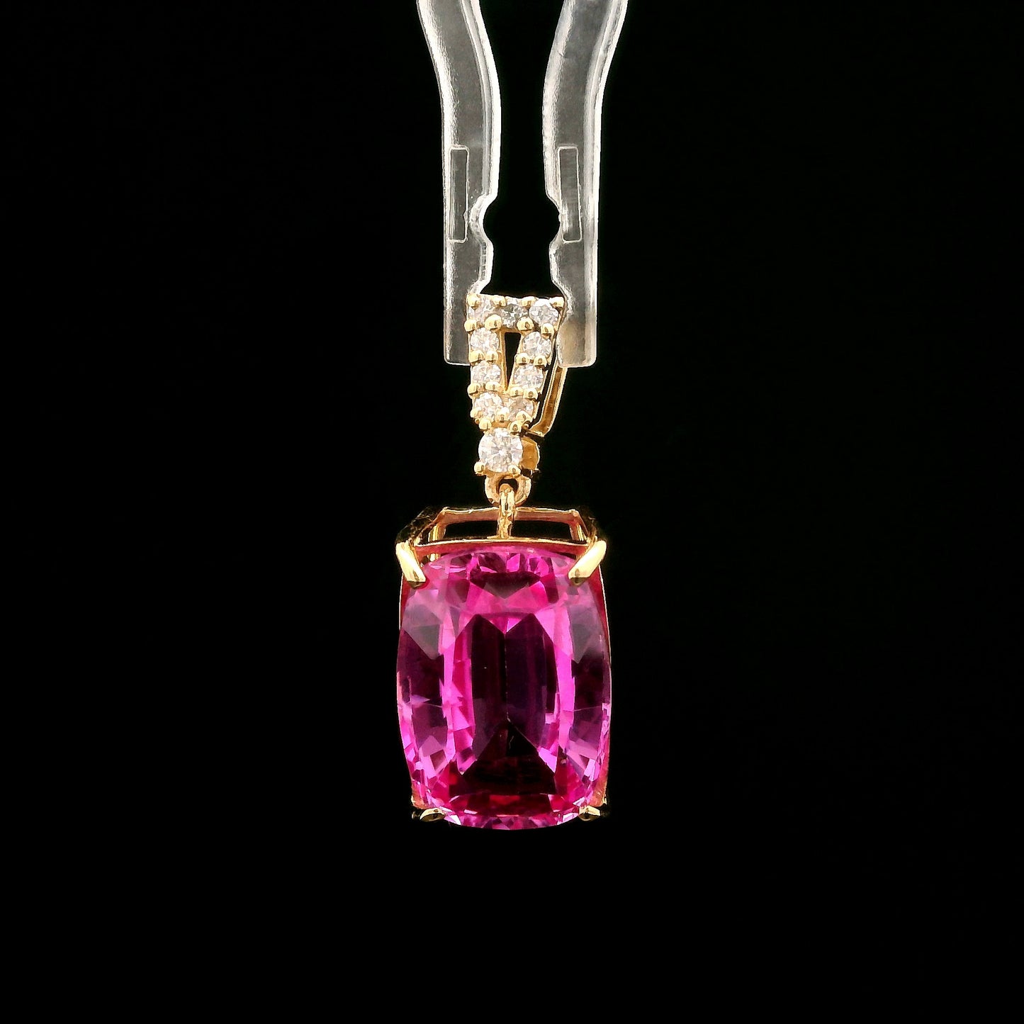 7.07 Ct Rectangular Cushion Mixed Cut Lab Grown Pink Sapphire 14K Gold Pendant