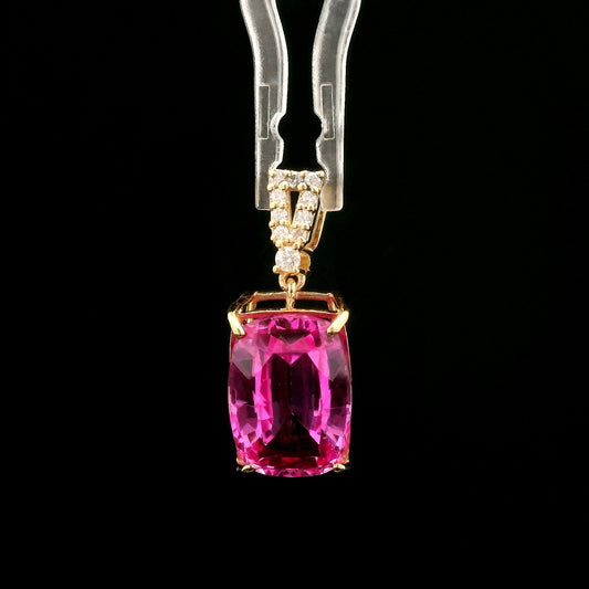 7.07 Ct Rectangular Cushion Mixed Cut Lab Grown Pink Sapphire 14K Gold Pendant