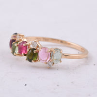 1.31 Ct Oval Natural Multi Coloured Tourmaline 14K Gold Ring