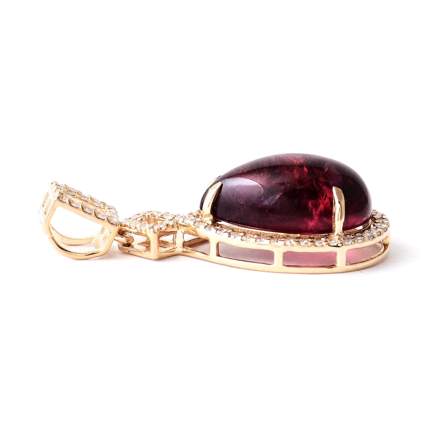4.58 Ct Pear Cabochon Natural Tourmaline 14K Gold Pendant