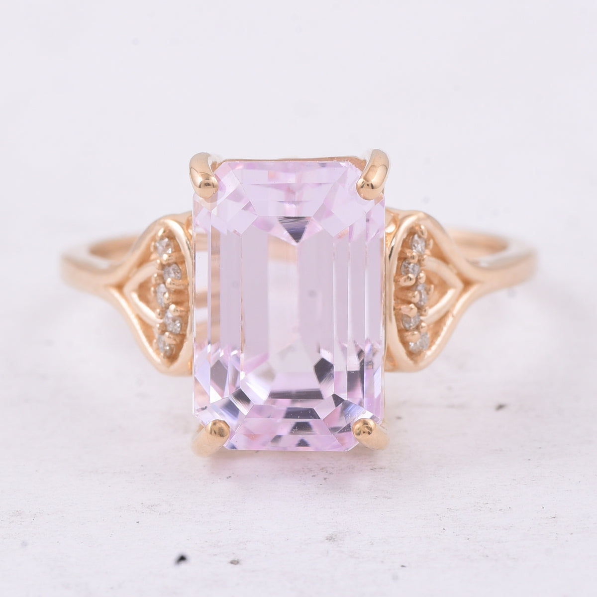 6.73 Ct Octagon Step Cut Natural Kunzite 14K Gold Ring