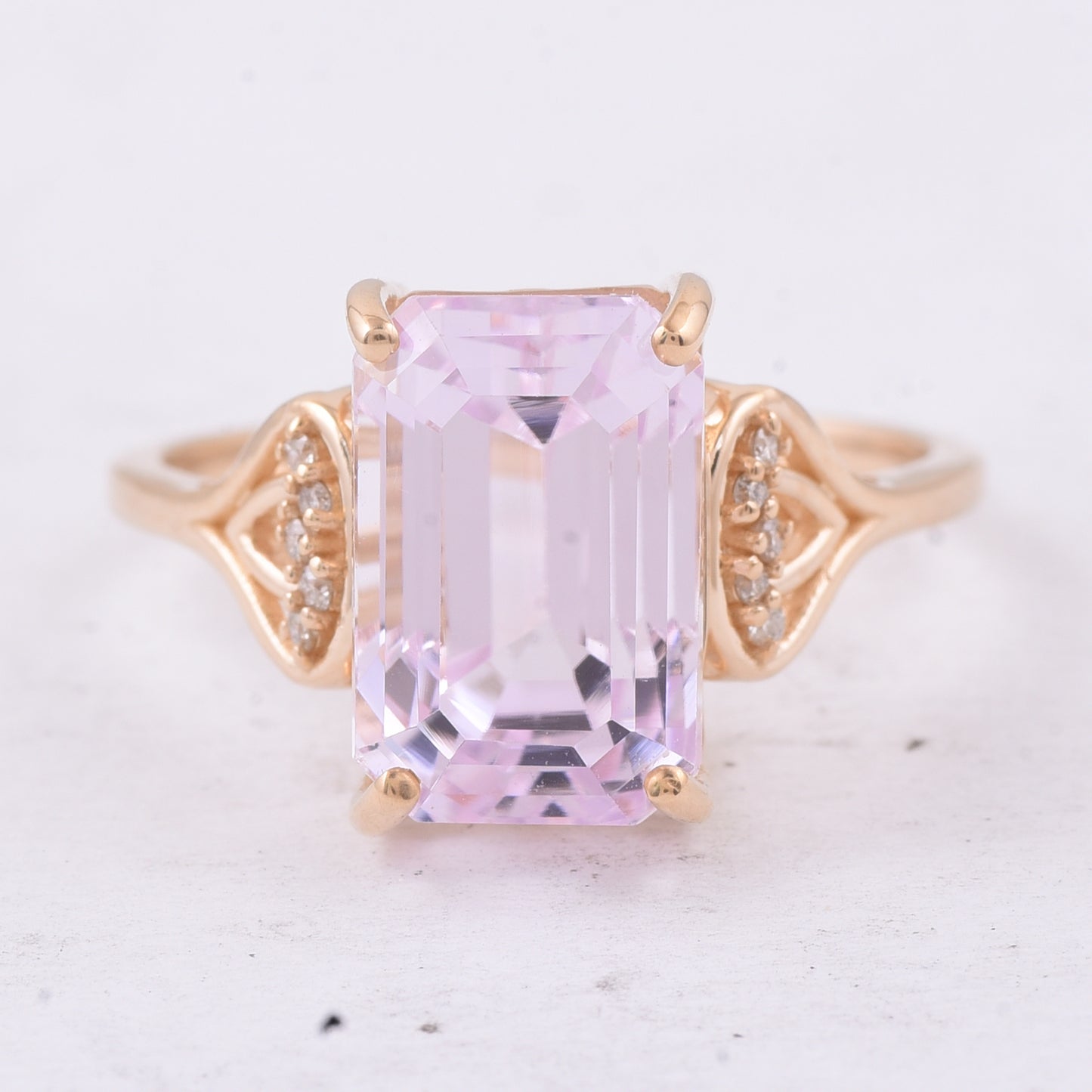 6.73 Ct Octagon Step Cut Natural Kunzite 14K Gold Ring