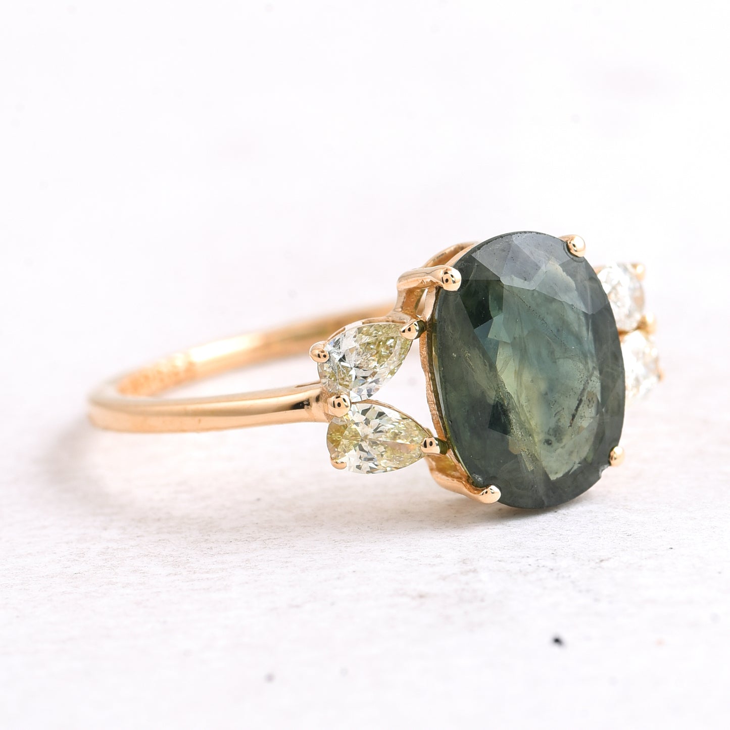 2.89 Ct Oval Mixed Cut Natural Green Sapphire 14K Gold Ring