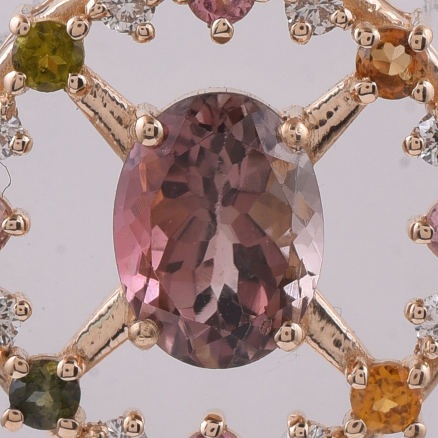 1.96 Ct Oval, Round Natural Multi-Coloured Tourmaline 14K Gold Pendant