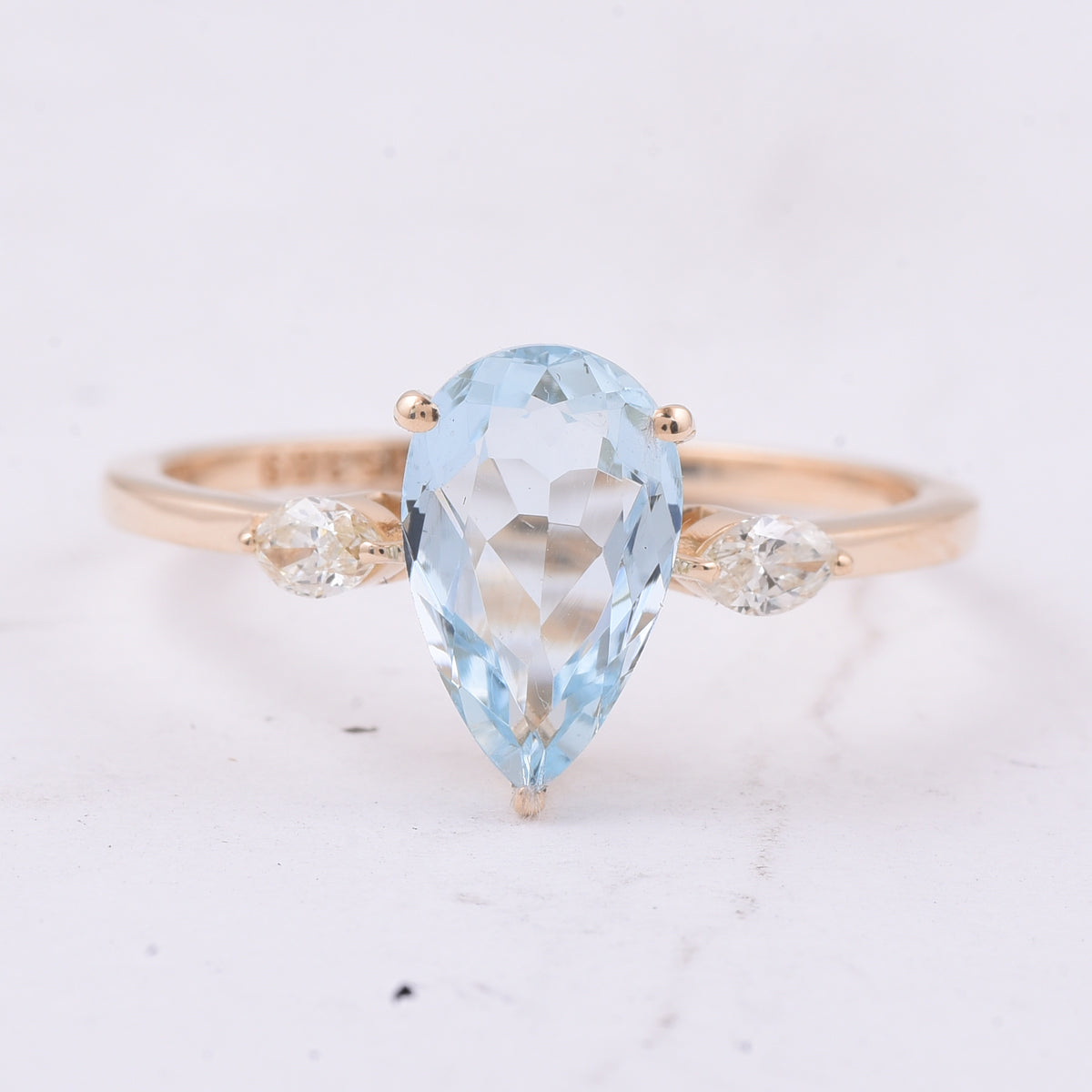 1.58 Ct Pear Natural Aquamarine 14K Gold Ring