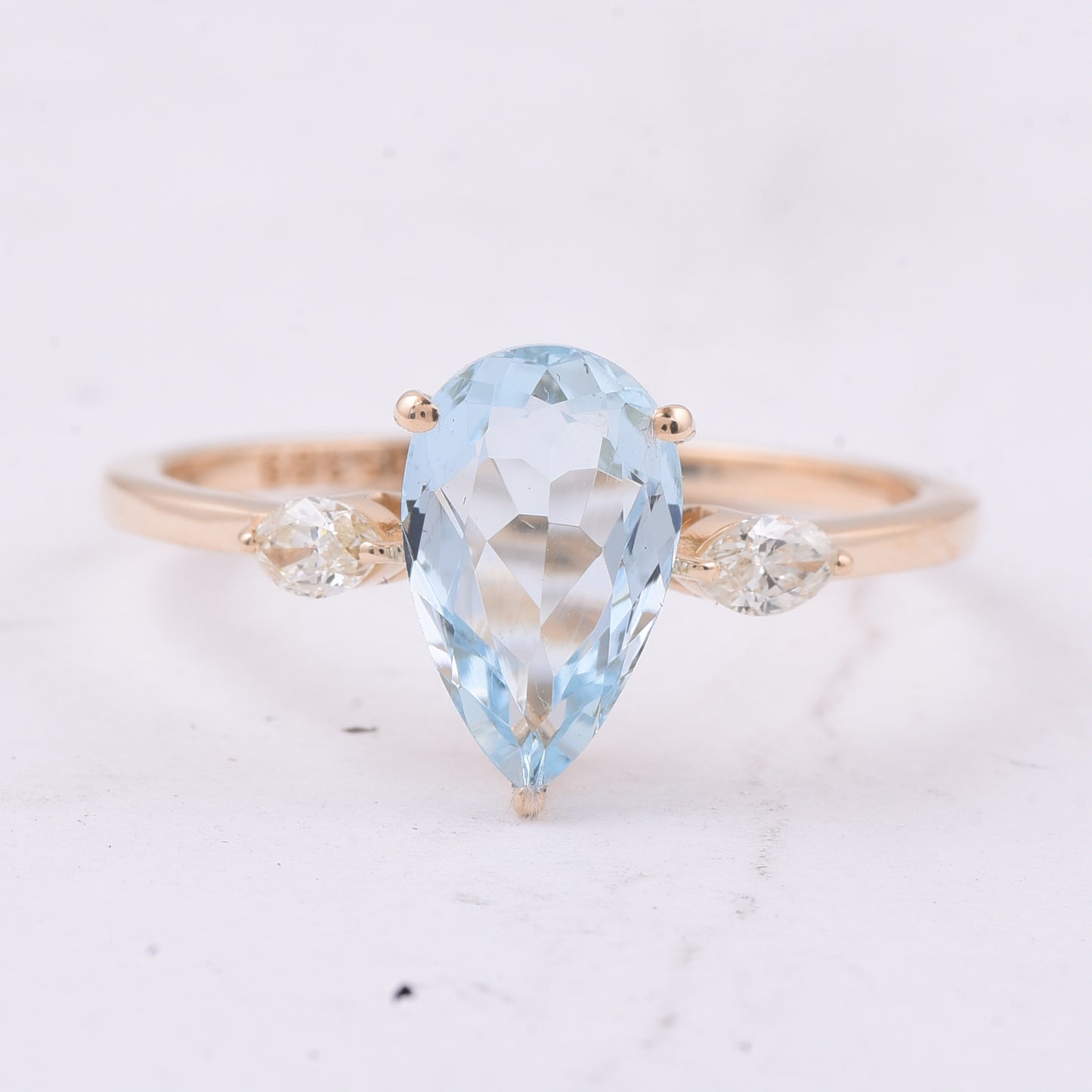 1.58 Ct Pear Natural Aquamarine 14K Gold Ring