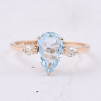 1.58 Ct Pear Natural Aquamarine 14K Gold Ring