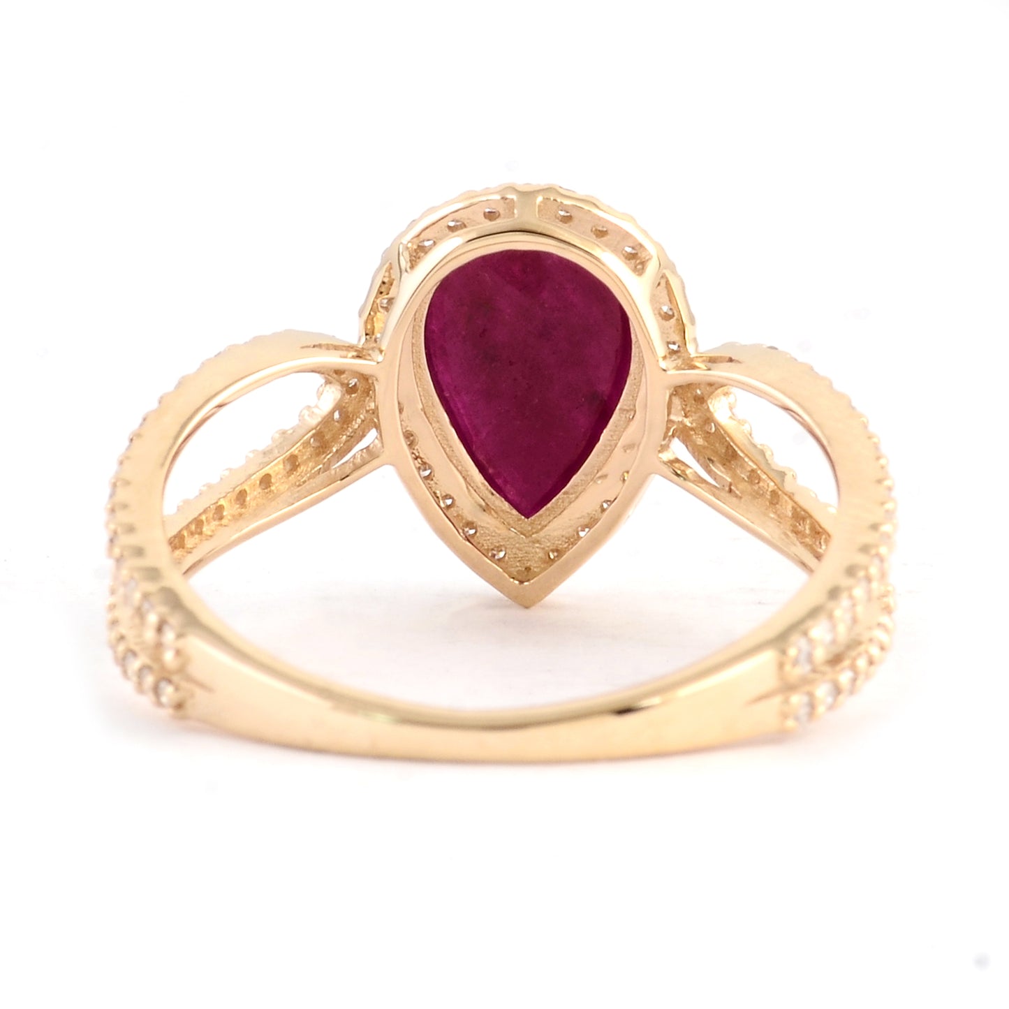 1.60 Ct Pear Mixed Cut Natural Corundum Ruby 14K Gold Ring