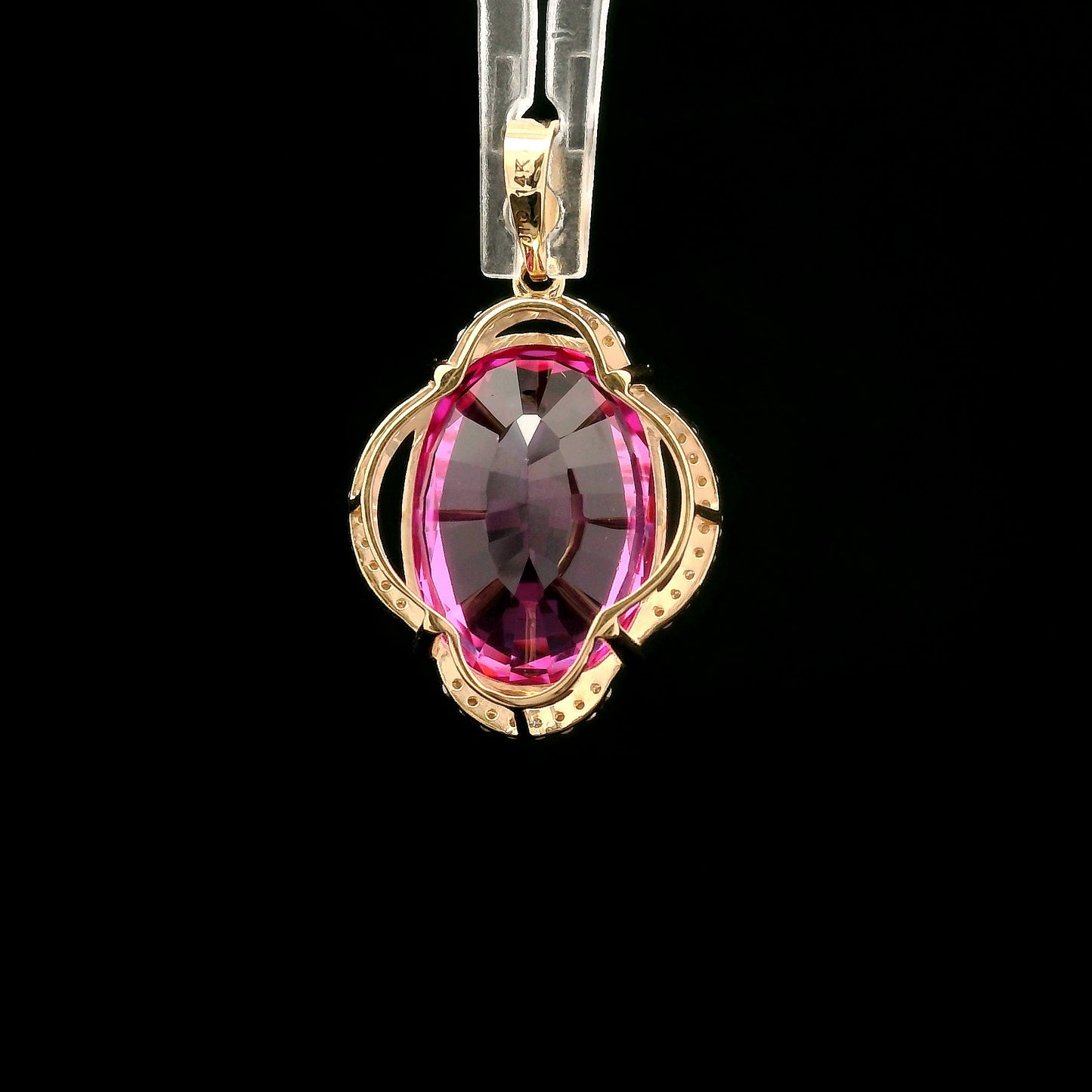 10.50 Ct Oval Mixed Cut Lab Grown Pink Sapphire 14K Gold Pendant