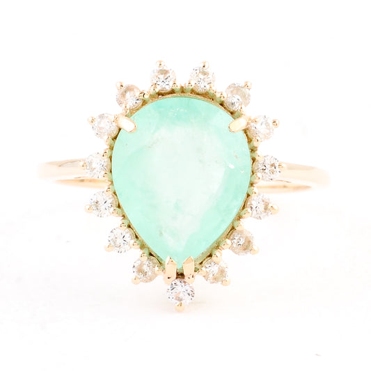 3.87 Ct Pear Emerald 14K Gold Ring