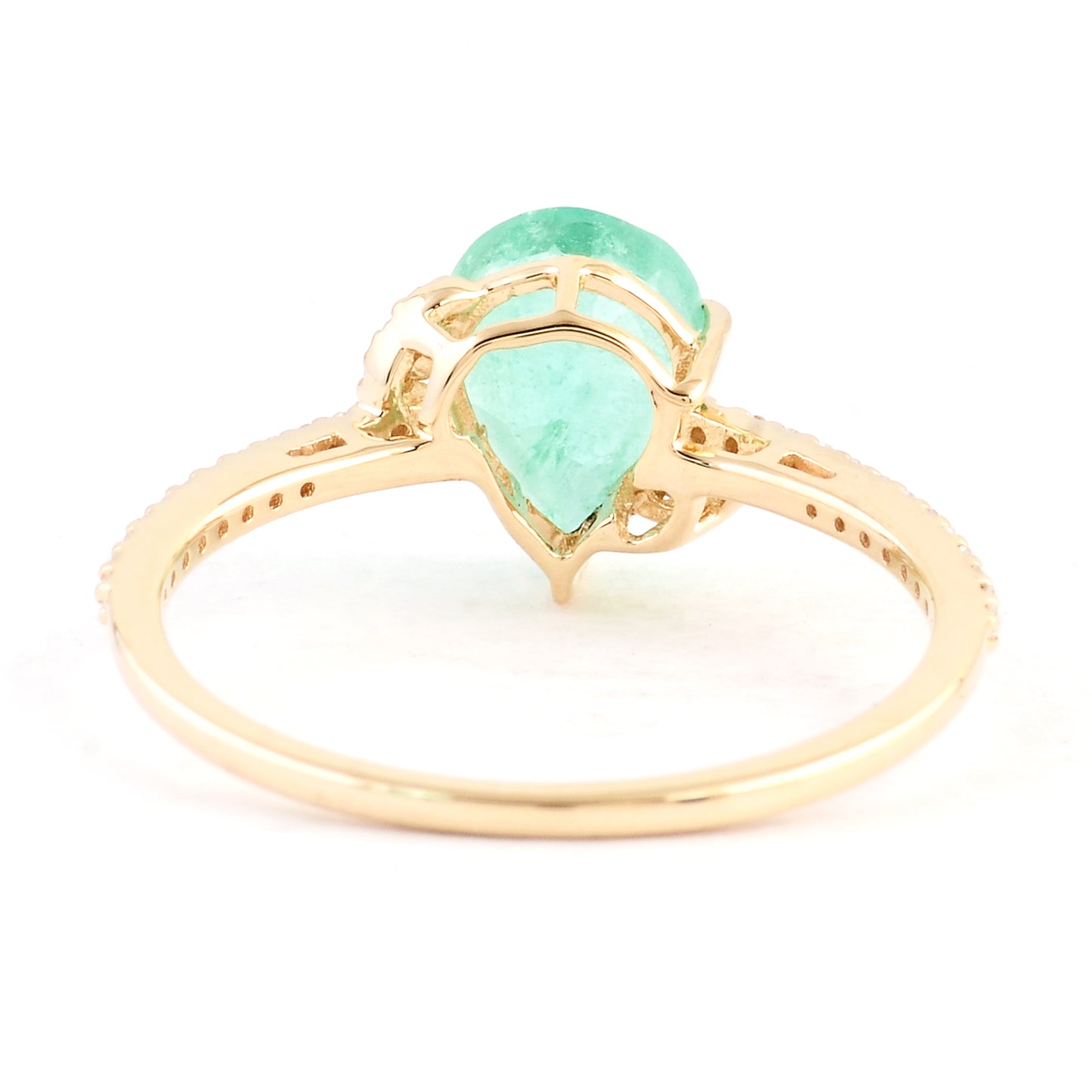 1.49 Ct Pear Mixed Cut Natural Beryl Emerald 14K Gold Ring