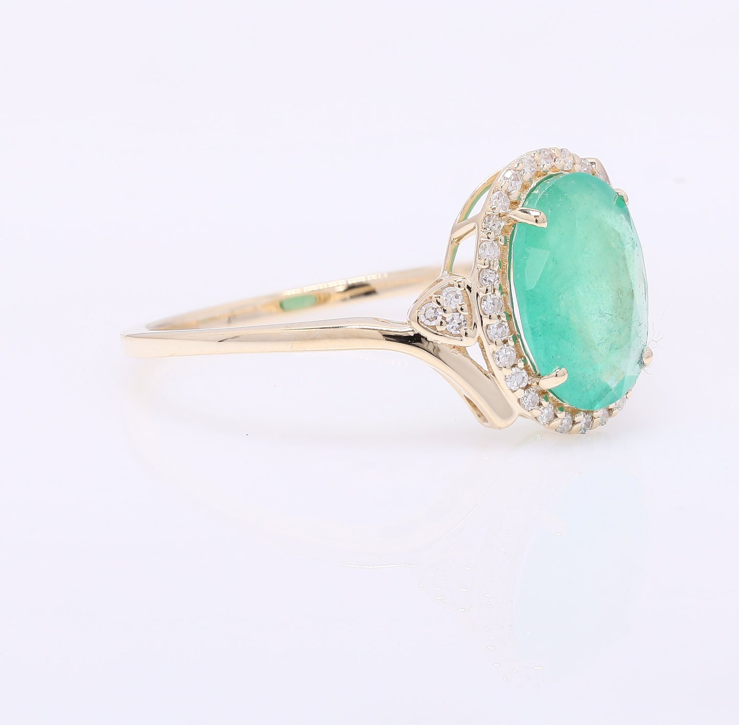 1.58 Ct Oval Mixed Cut Natural Emerald 14K Gold Ring