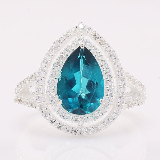 5.40 Ct Pear Paraiba Topaz 925 Silver Ring