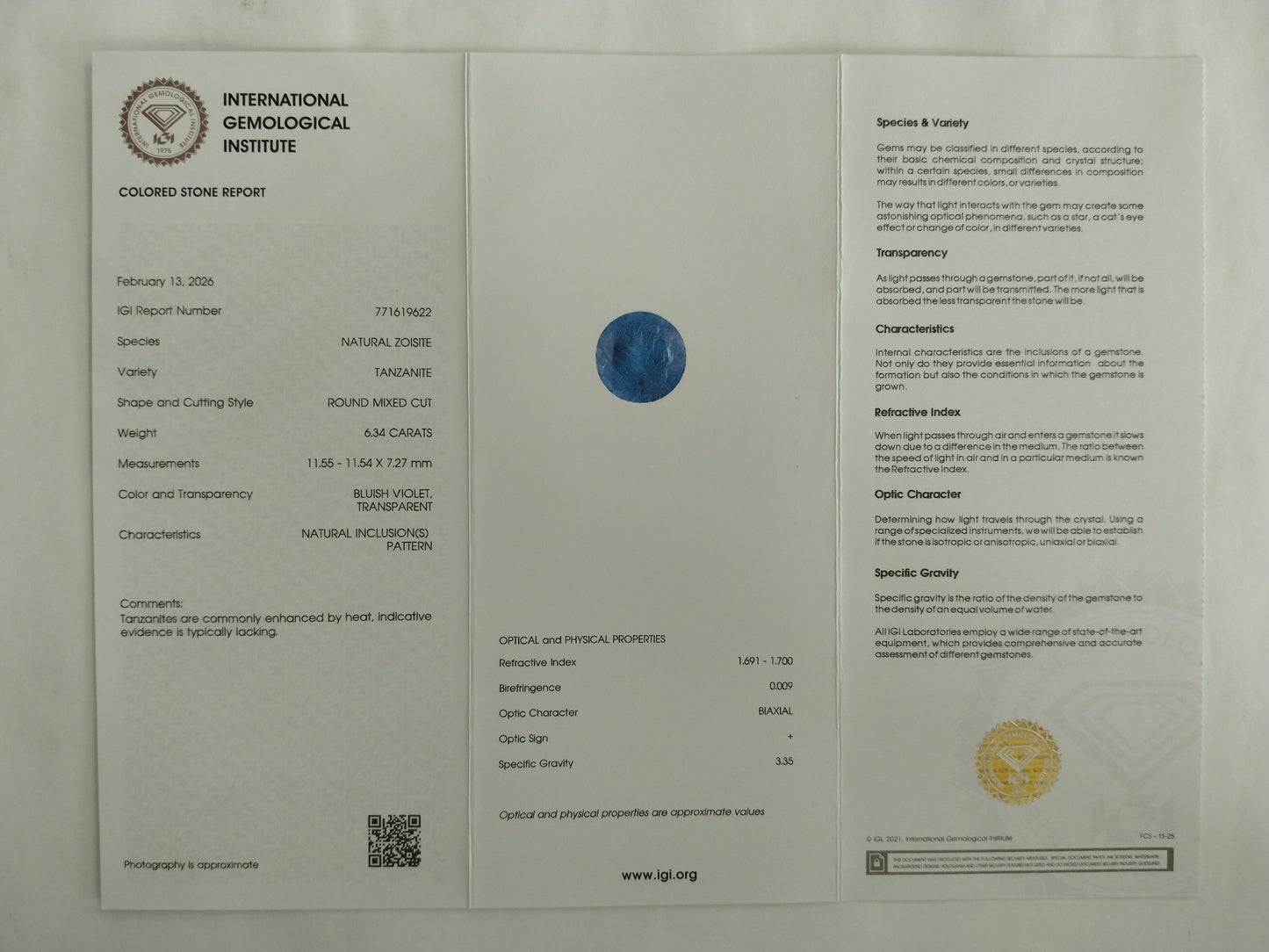 6.34 Natural Zoisite Tanzanite Round Mixed Cut Gemstone