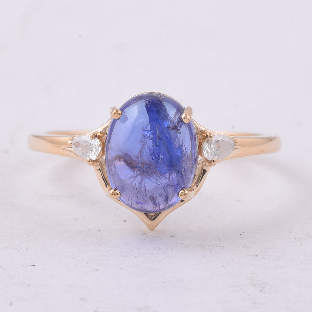 2.75 Ct Oval Cabochon Cut Natural Tanzanite 14K Gold Ring