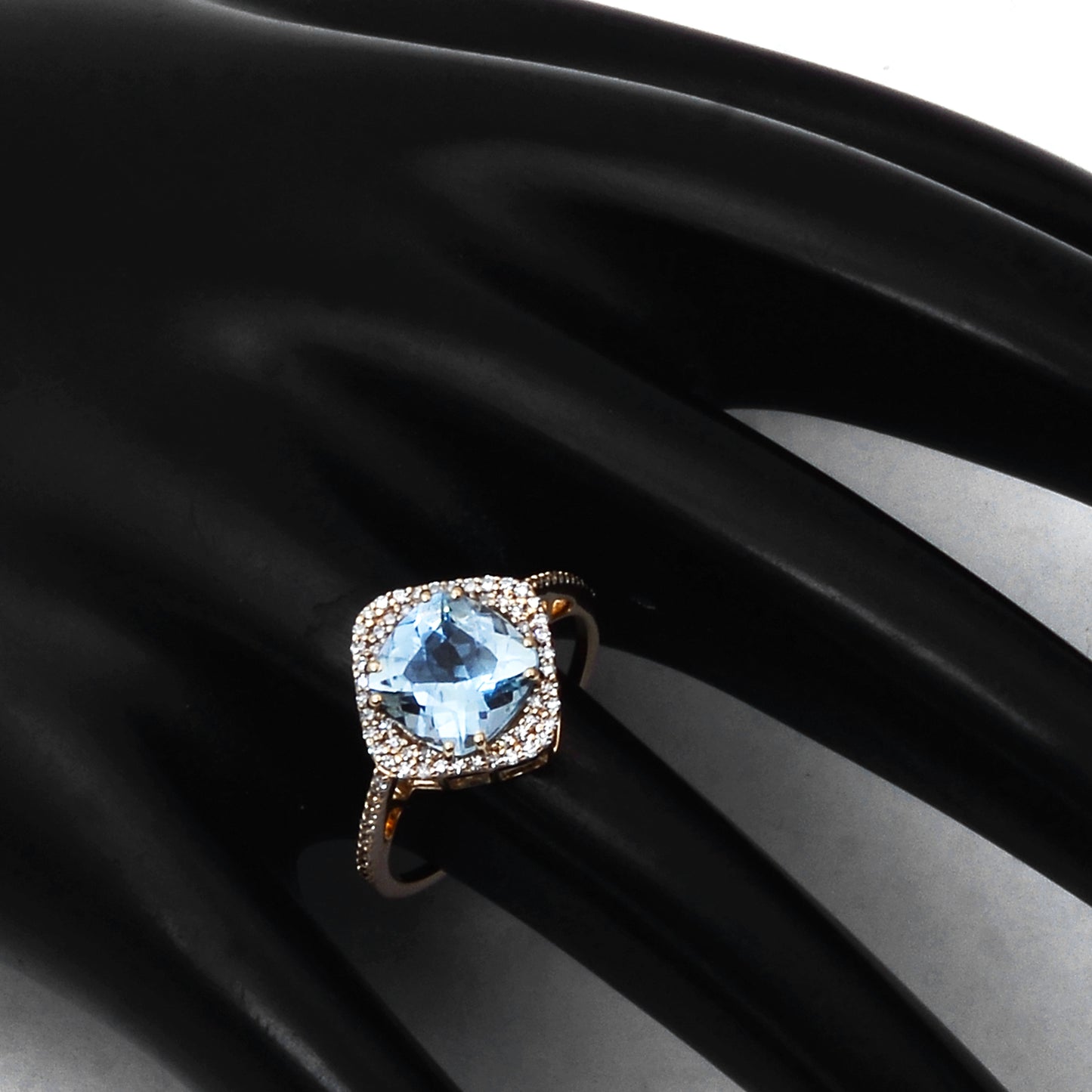 2.10 Ct Cushion Mixed Cut Natural Aquamarine 14K Gold Ring