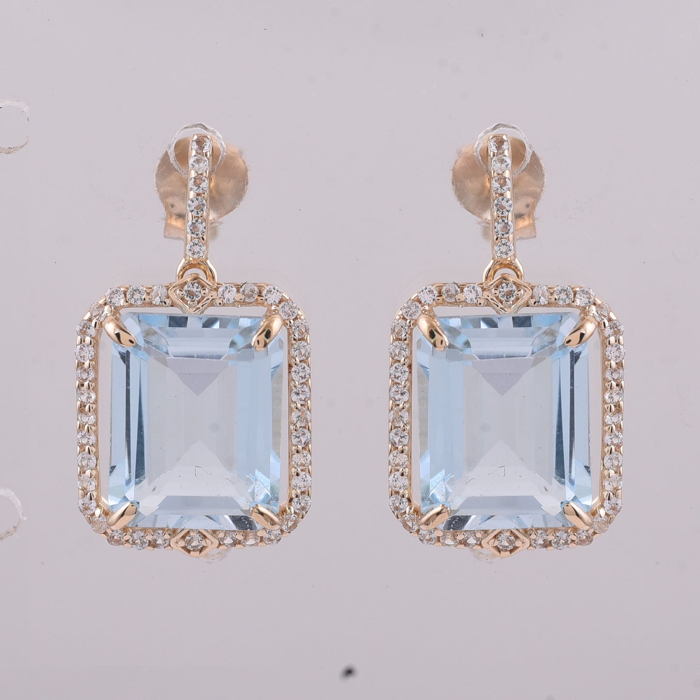 8.02 Ct Octagon Blue Topaz 9K Gold Earrings