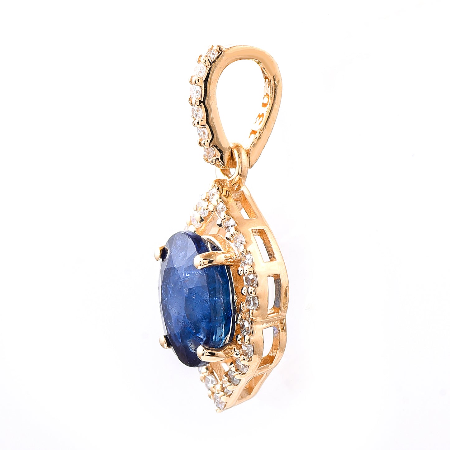 1.19 Ct Oval Mixed Cut Natural Sapphire 14K Gold Pendant