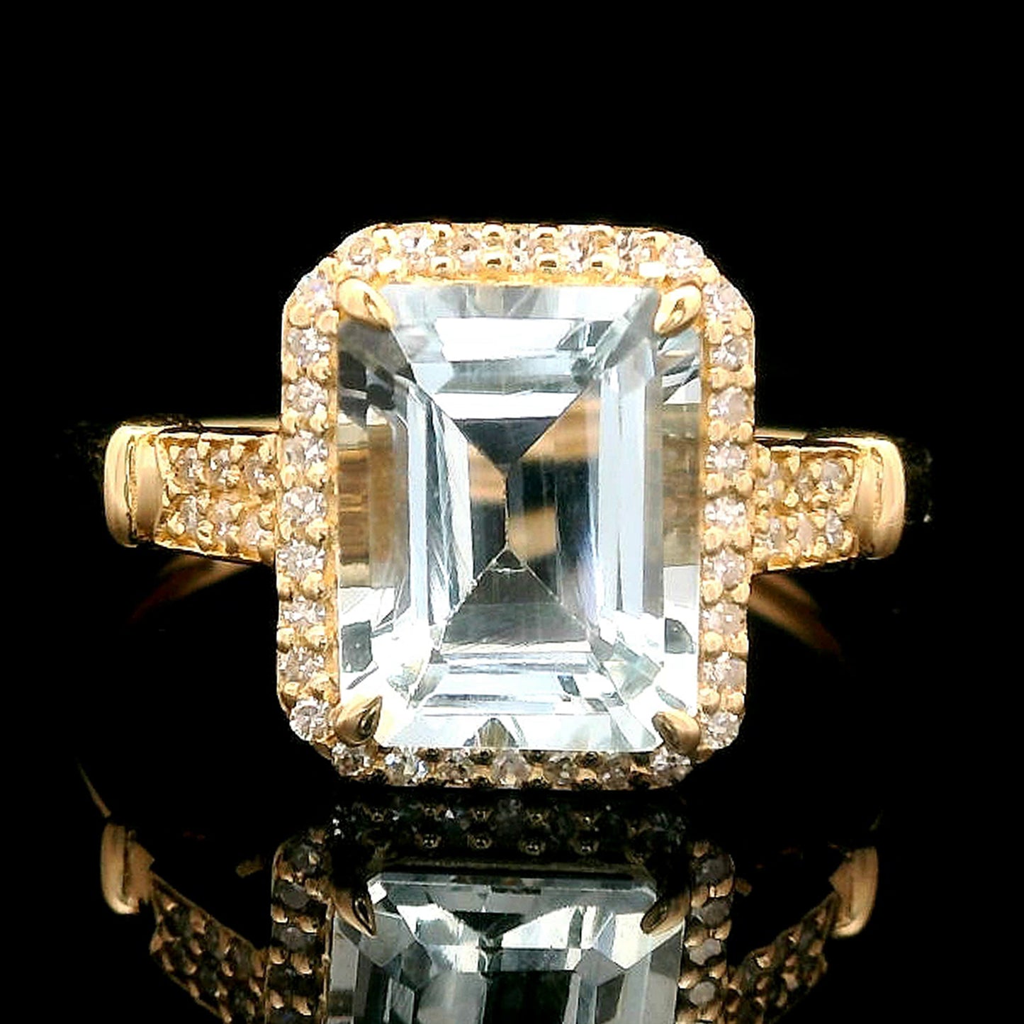 2.08 Ct Octagon Step Cut Natural Aquamarine 14K Gold Ring