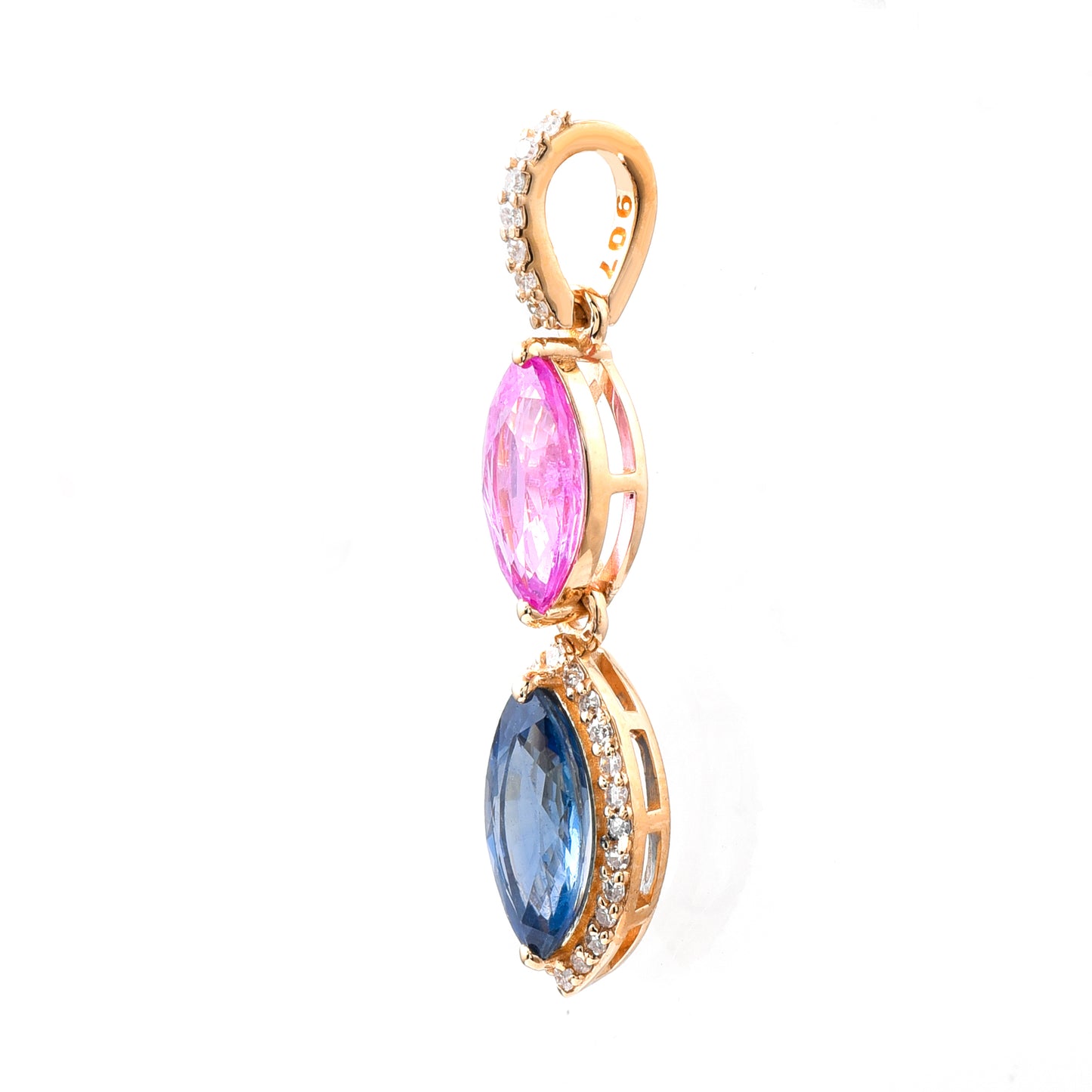 1.72 Ct Marquise Mixed Cut Natural Multi-Coloured Sapphire 14K Gold Pendant