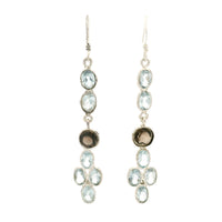 8.00 Ct Smoky Quartz, Blue Topaz 925 Sterling Silver Earrings