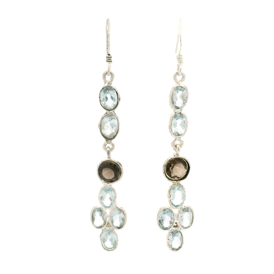 8.00 Ct Smoky Quartz, Blue Topaz 925 Sterling Silver Earrings