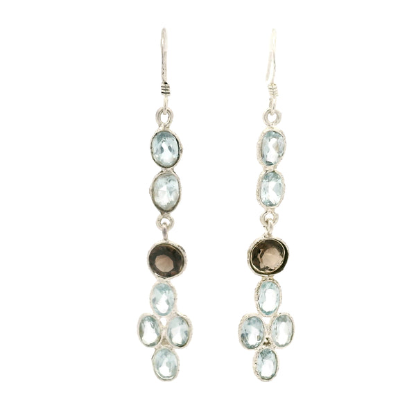 8.00 Ct Smoky Quartz, Blue Topaz 925 Sterling Silver Earrings