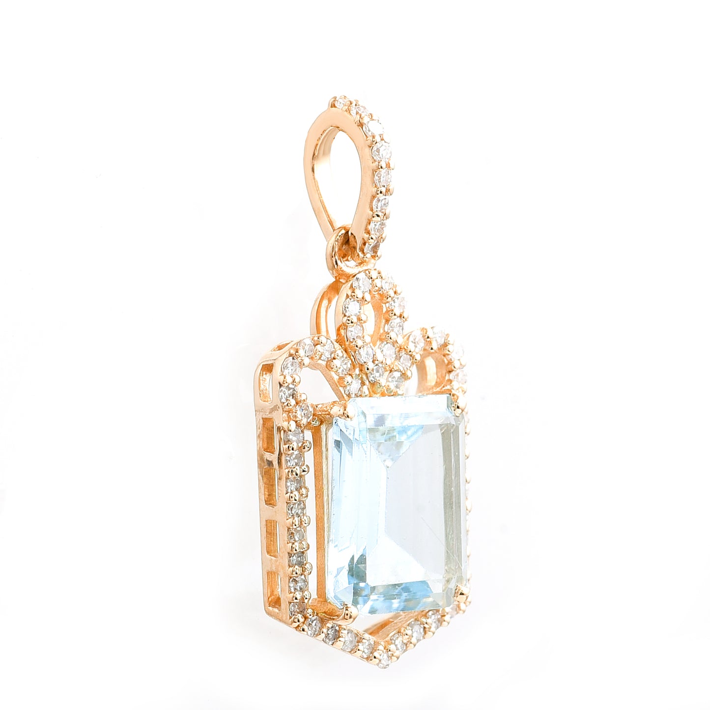 1.69 Ct Octagon Step Cut Natural Aquamarine 14K Gold Pendant