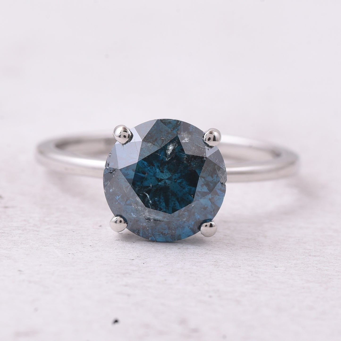 2.99 Ct Round Blue Diamond 950 Platinum Ring
