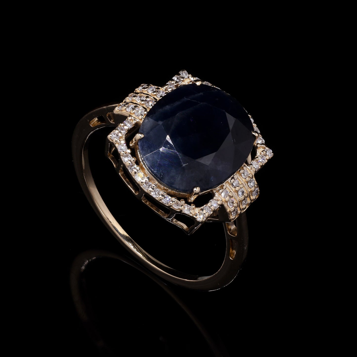 5.04 Ct Oval Mixed Cut Natural Sapphire 14K Gold Ring