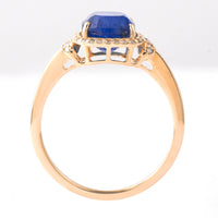 3.01 Ct Cushion Mixed Cut Natural Sapphire 14K Gold Ring