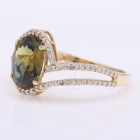 2.54 Ct Oval Mixed Cut Natural Bi-Coloured Sapphire 14K Gold Ring