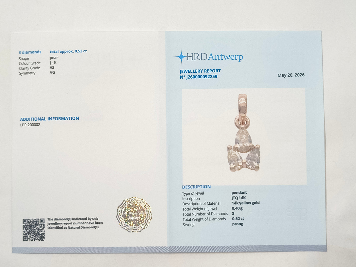 0.52 Ct Pear Diamond 14K Gold Pendant