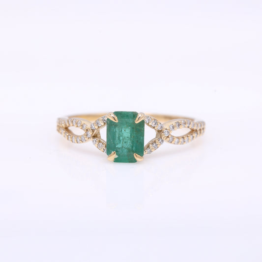 1.24 Ct Octagon Step Cut Natural Emerald 14K Gold Ring