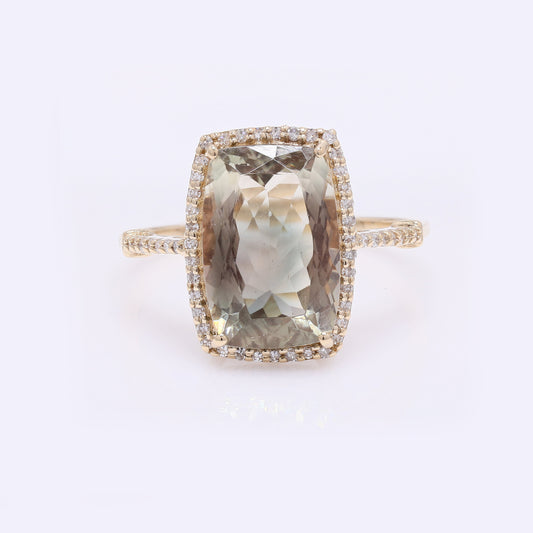 4.11 Ct Rectangular Cushion Mixed Cut Natural Plagioclase Feldspar Sunstone 14K Gold Ring