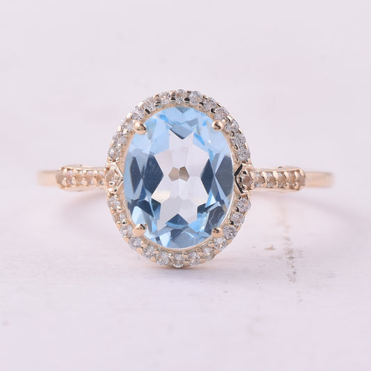 2.24 Ct Oval Blue Topaz 9K Gold Ring