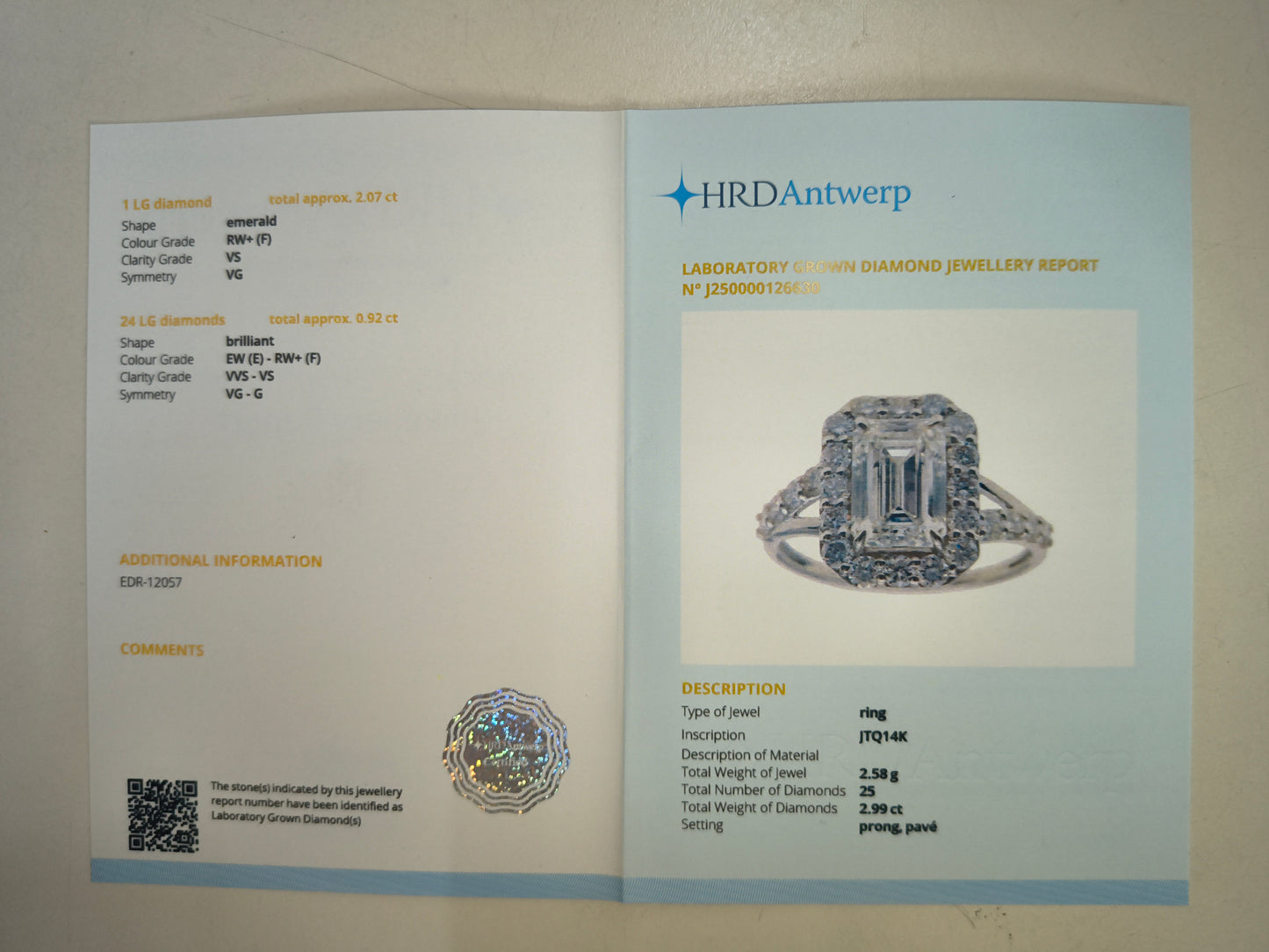 2.99 Carats Lab Grown Diamond 14K Gold Ring