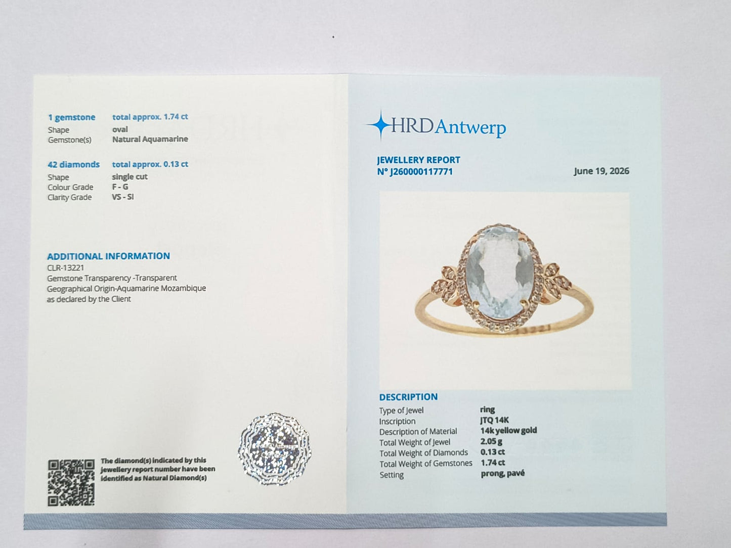 1.87 Ct Oval Natural Aquamarine 14K Gold Ring