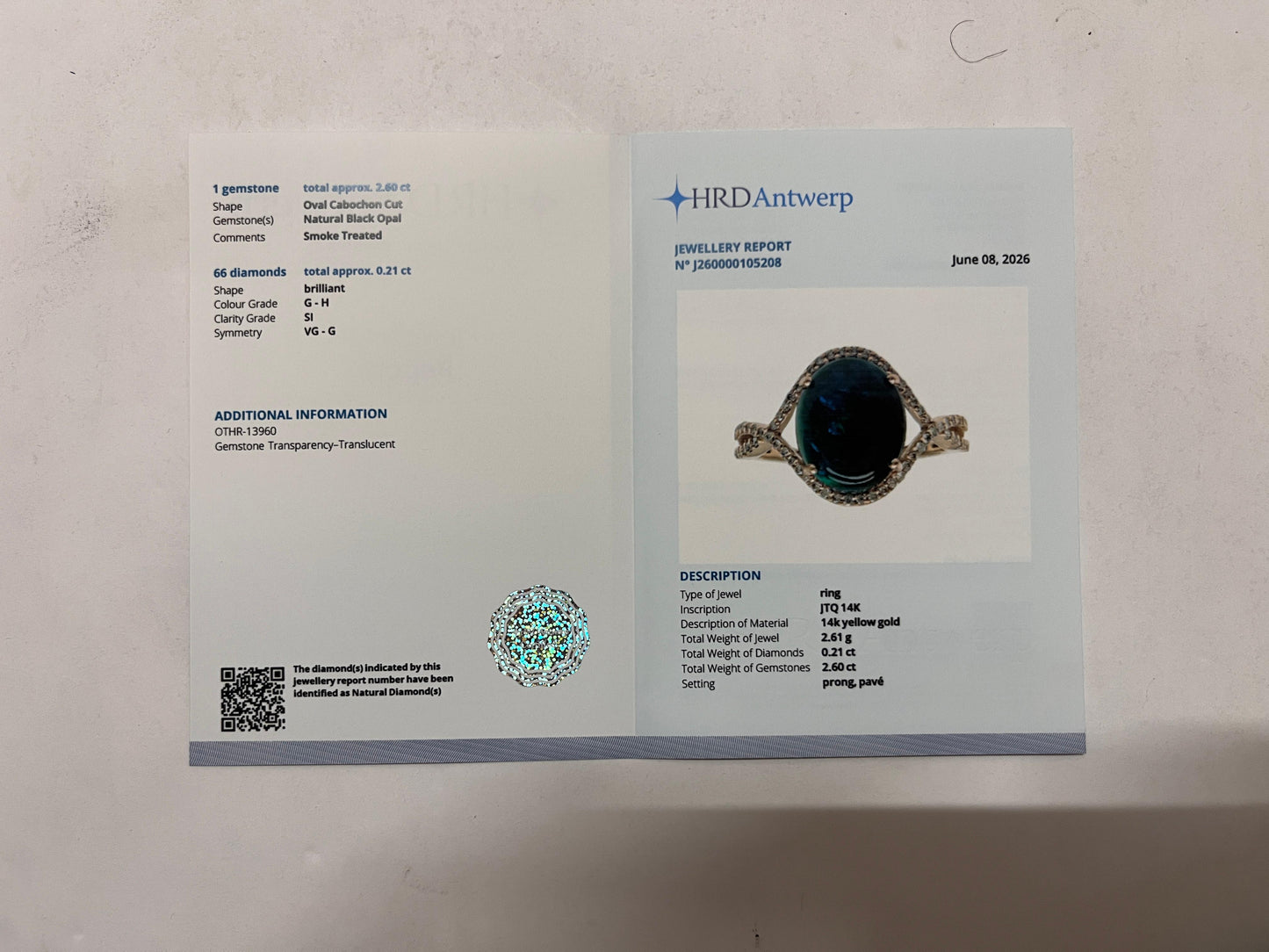 2.81 Ct Oval Cabochon Cut Natural Black Opal 14K Gold Ring