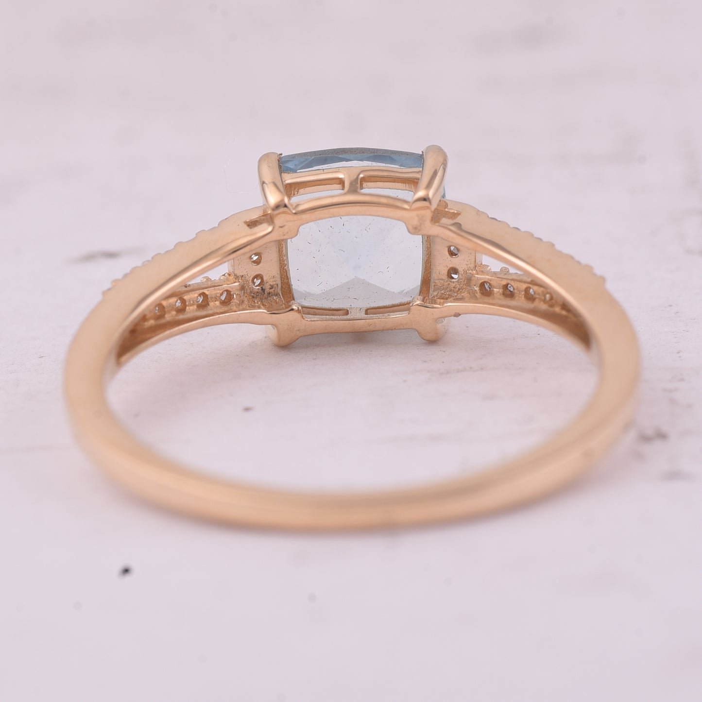 1.33 Ct Cushion Mixed Cut Natural Aquamarine 14K Gold Ring