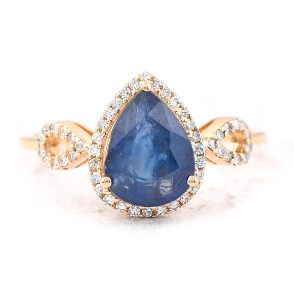 2.33 Ct Pear Mixed Cut Natural Sapphire 14K Gold Ring